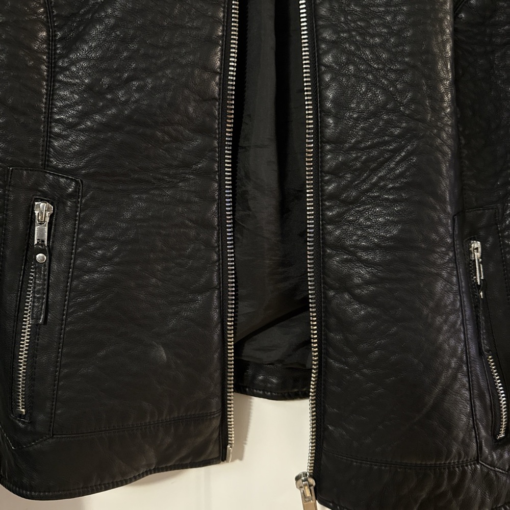 Blanc Noir Textured Black Leather Jacket - Picture 3 of 5